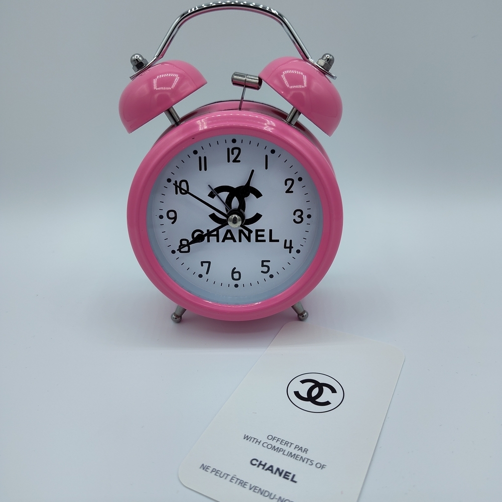 CHANEL Pink Twin Bell Alarm Clock CC Logo Desk Vanity Decor Rare Color WORKS